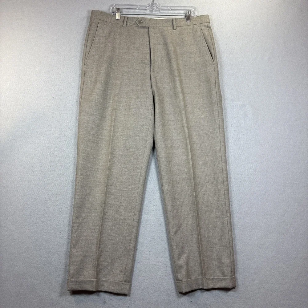 Santorelli Romeo Tan Flat Front 100%‎ Virgin Wool Dress Pants Men's 38